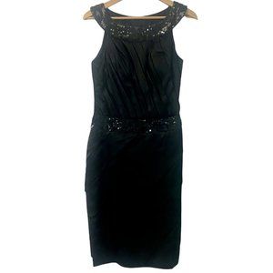 Morrell Maxie Black Sequined Cocktail Dress Midi Sleeveless Semi Formal Size 4